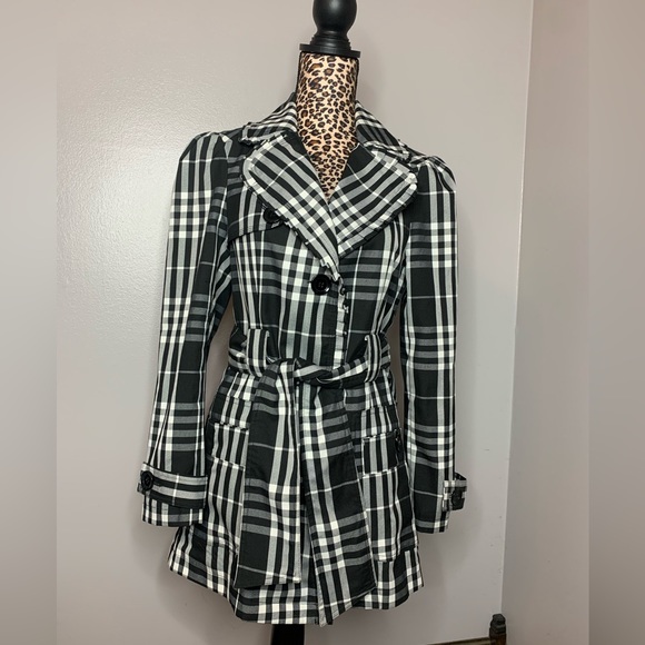 Speak2Me Medium Plaid Ruffle Collar Trench Coat - Picture 2 of 5